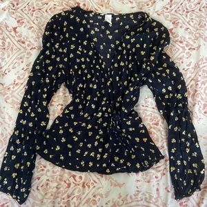 V-Neck tie floral blouse